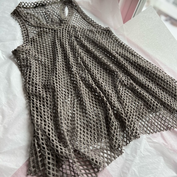 EUC SO COOL FISHNET olive grey racerback tunic *layering* sz L nightclub dance - Picture 3 of 16